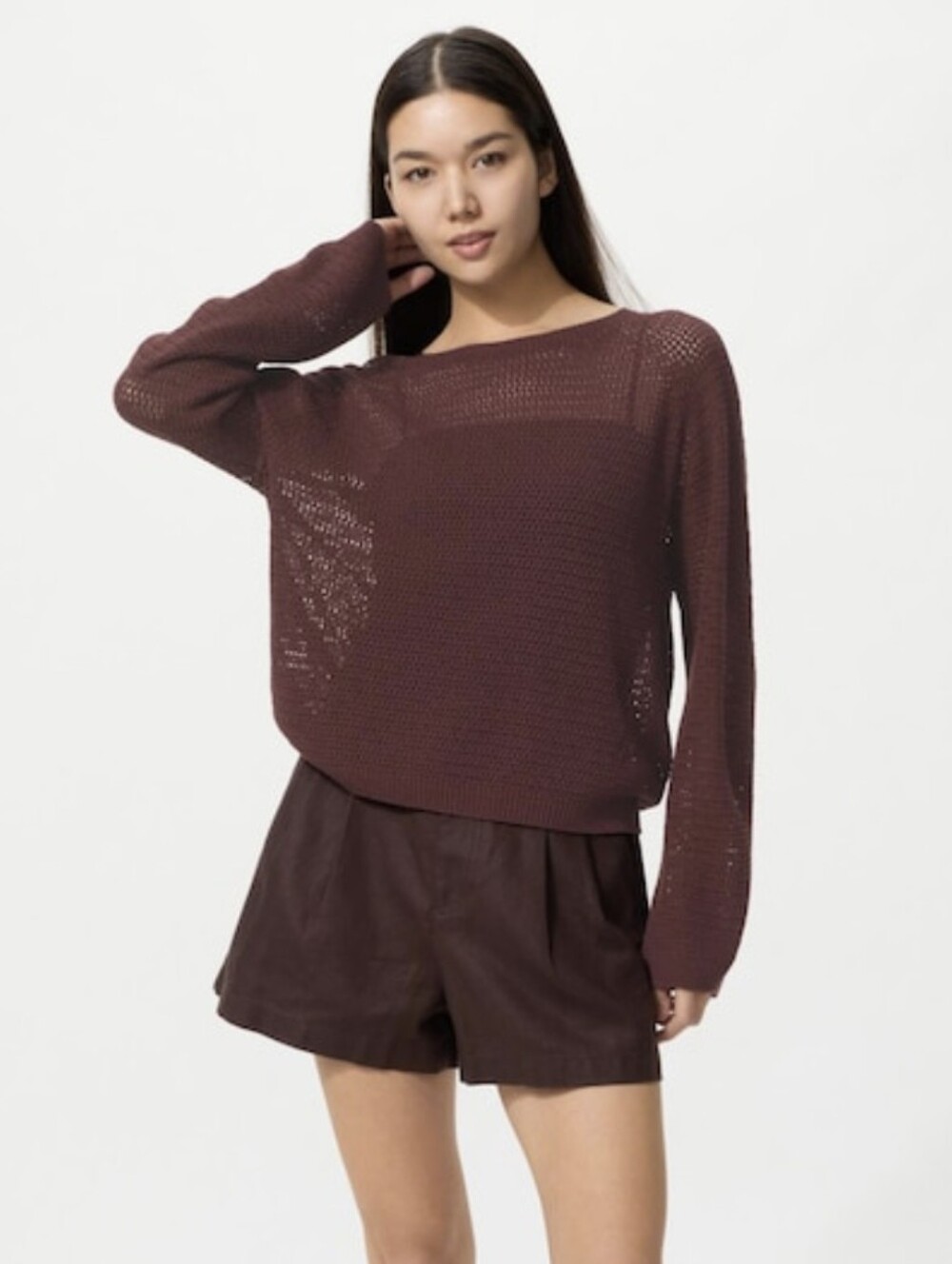 Uniqlo Dark Burgundy Open-Weave Mesh Knit Sweater